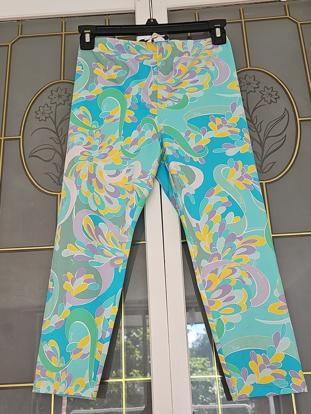 Emilio Pucci Turquoise Multicolor Floral Print Leggings